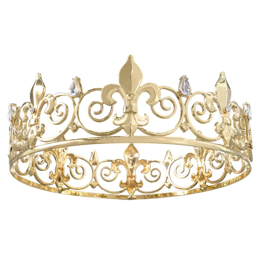 European Baroque Gold Rhinestone Bride Crown with Gunpoint Design