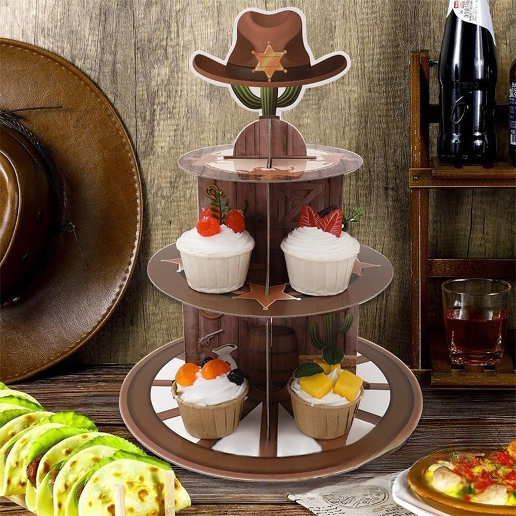 Unique Cowboy Wheel Shape Paper Cake Stand Western Style 3 Tier Cake Stand for Parties and Events with Easy Assembly