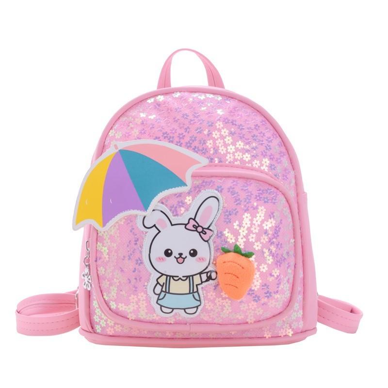 Girl Boy Cartoon Kids Backpack With Shiny Sequin Rabbit Decor For Educational Use