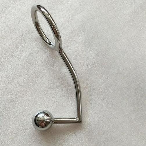 Men Penis Ring Stainless Steel Cock Anal Hook Beads