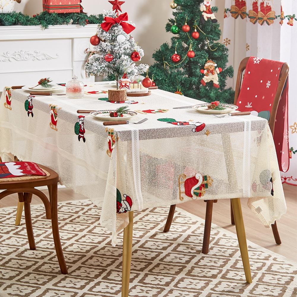 Flower Embroidery Table Cover Beige Table Runner Christmas Lace Tablecloth  Table Decorations