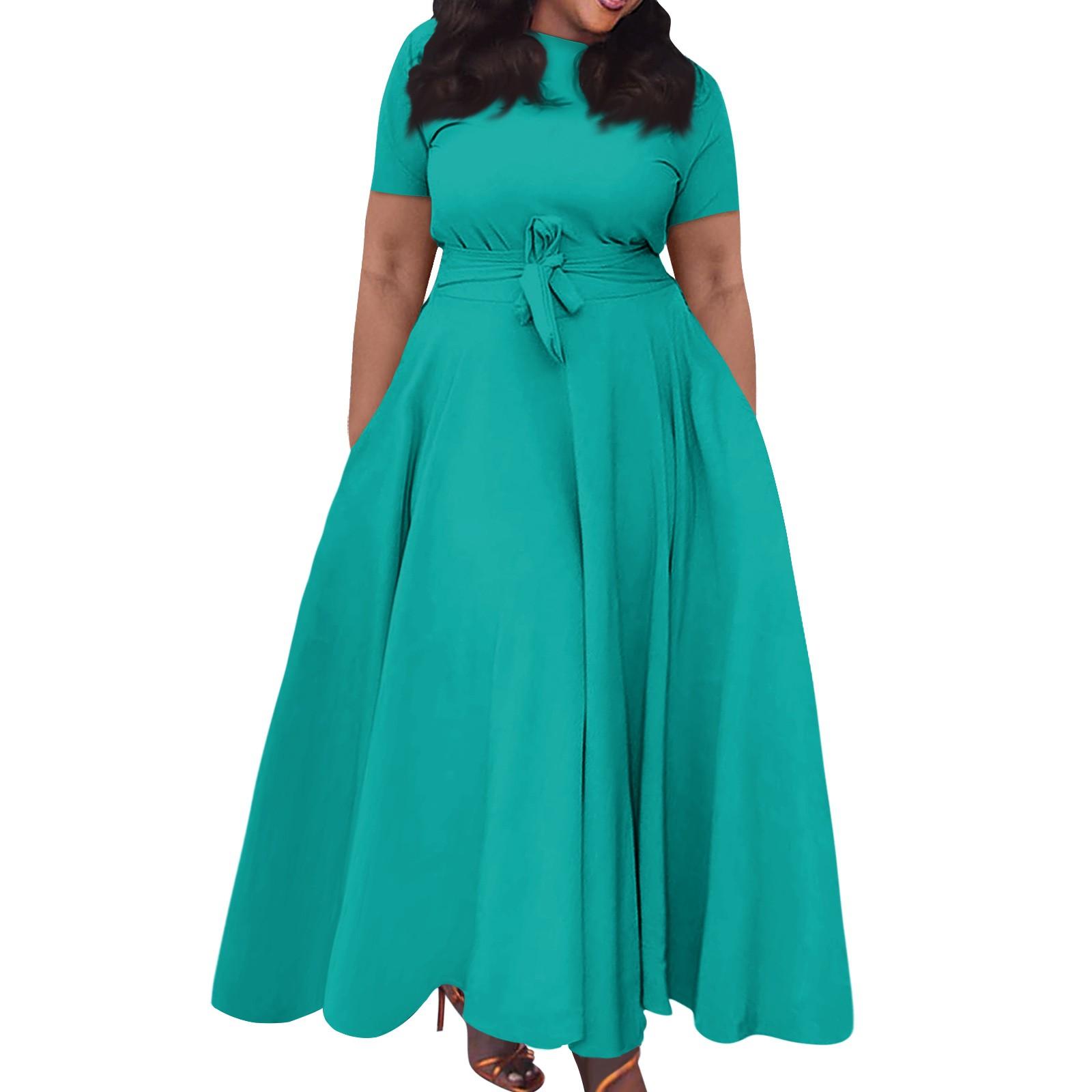 

Женское повседневное модное свободное платье большого размера с круглым вырезом и короткими рукавами на бретелях XXL циан