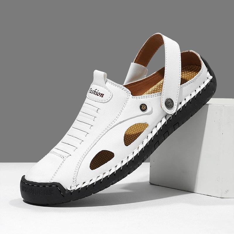 Fashion Mens Slip on Sandals Non-Slip Men's Walking Shoes MenLeather Hollow Out Casual Shoes Handmade for Men Luxury Sandals