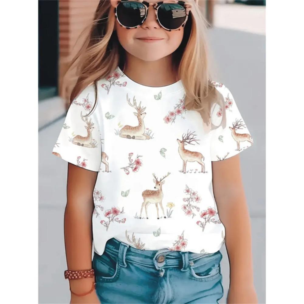 T-shirt da Ragazza Stampa 3D Animali Divertenti 2025 Moda Festival Top a Maniche Corte T-shirt Casual Abbigliamento da Ragazza