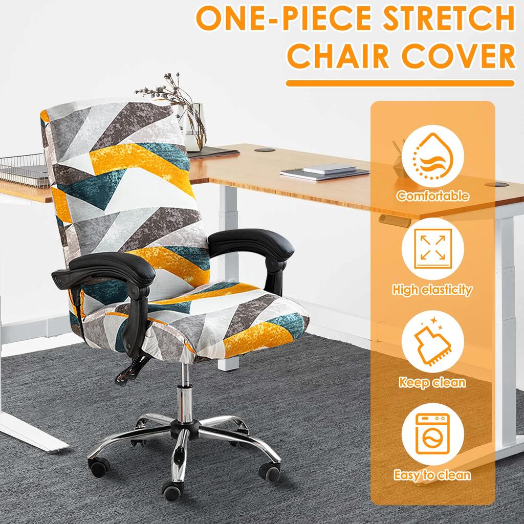 Stretch Printed Office Chair Cover Anti Pilling Machine Washable Computer Chair Slipcover With Zipper for Meeting Room Reception