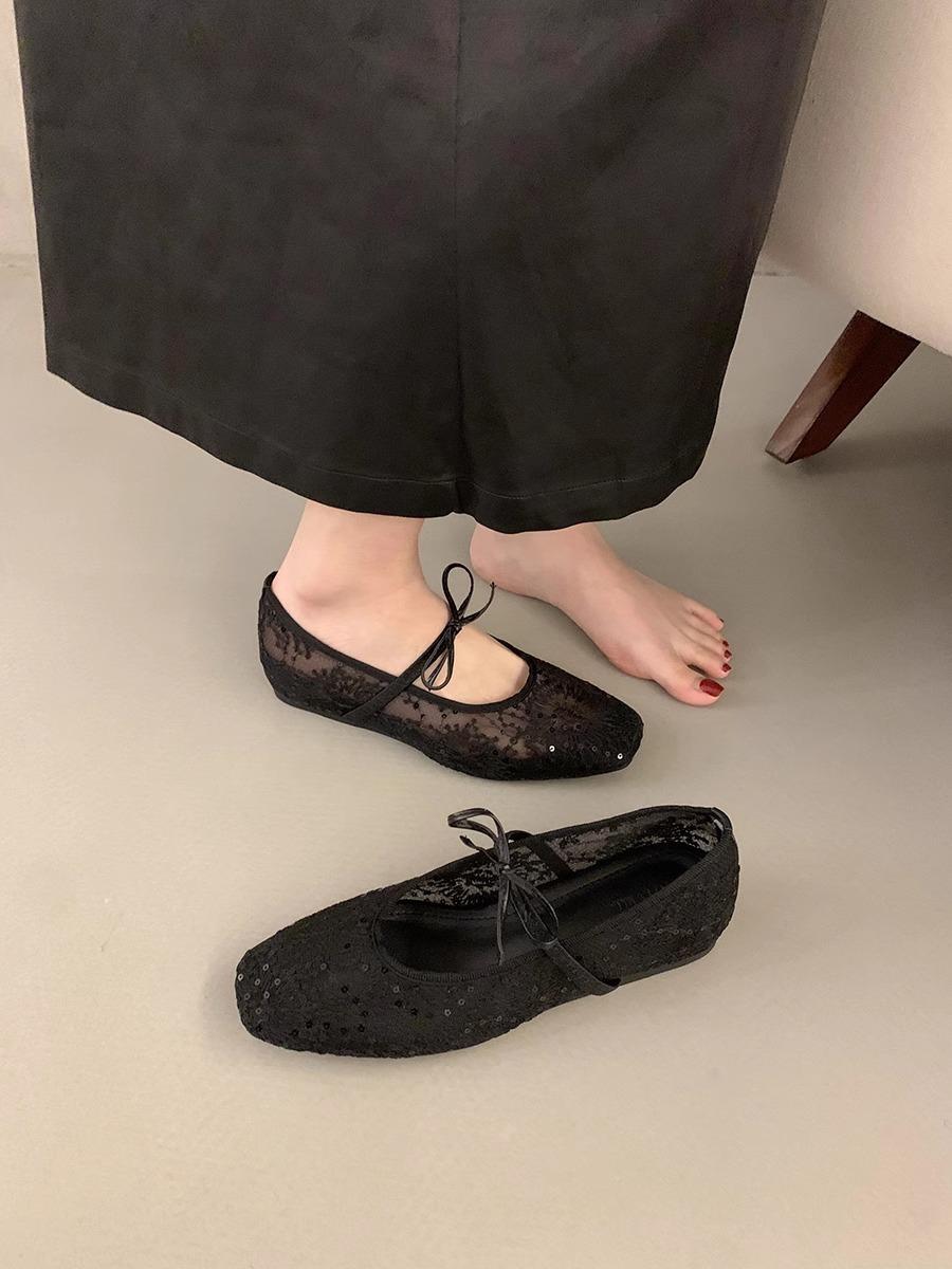 

Туфли-лодочки с бантом и увеличенной внутренней высотой, женские туфли 2025 года, новые весенние сетчатые дышащие туфли Мэри Джейн с неглубоким горлом 35 чёрный