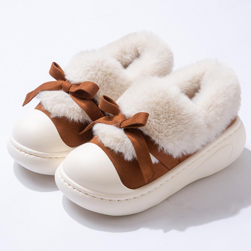 Fashion Fashion Bowknot Warm Winter Boots Woman Faux Fur Thick Sole Non-Slip Snow Boots Woman Slip-On Soft Bottom Plush Ankle Botas