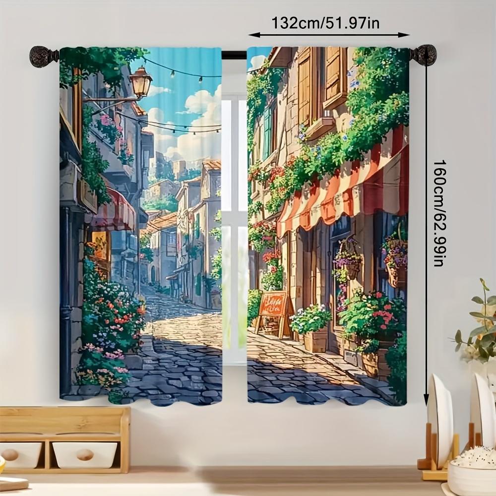 Bohemian Floral Mediterranean Street View Curtains Drapes Waterproof Window Treatment Tapestry Art Polyester Material