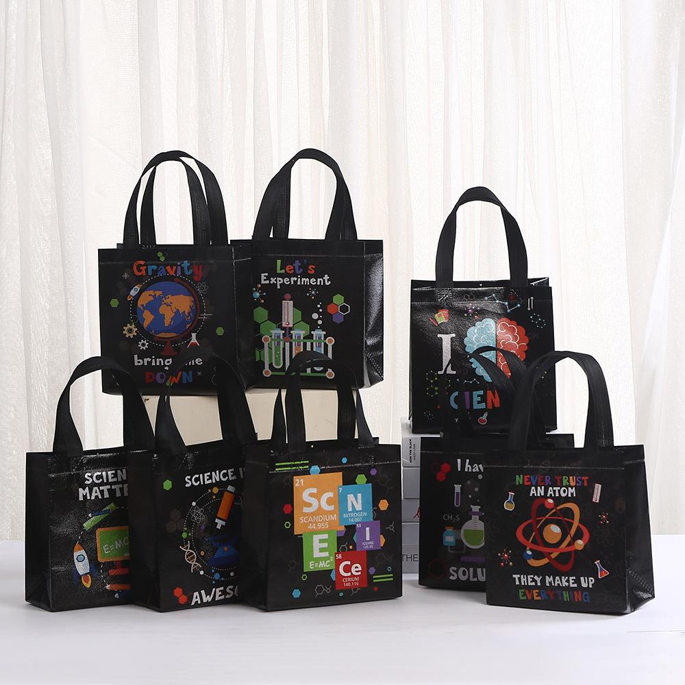 

StoBag, Fun Science Party Black Gift Bags, Fun Scientist, for birthday, Party supplies, Carry Candy Snack, Non woven, 12/30pcs 30pcs&20x9x20cm