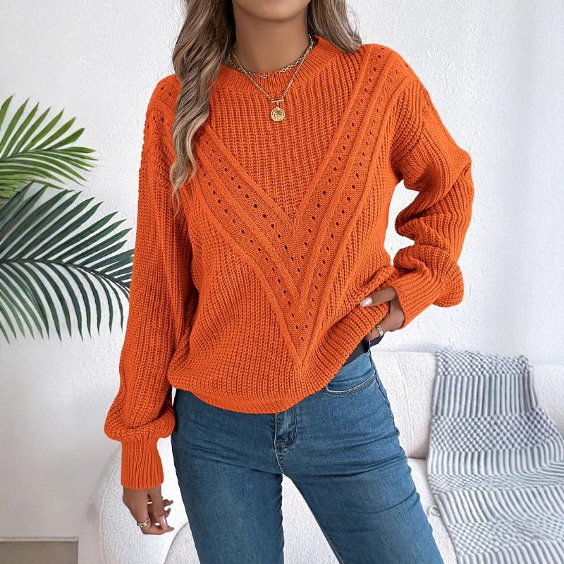 Women S Casual Solid V Neck Lantern Sleeve Pullover Sweater