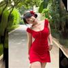 Fat MM Red Rose Sexy Holiday Style Red Dress Tropical Short Dress Dress French White Skirt