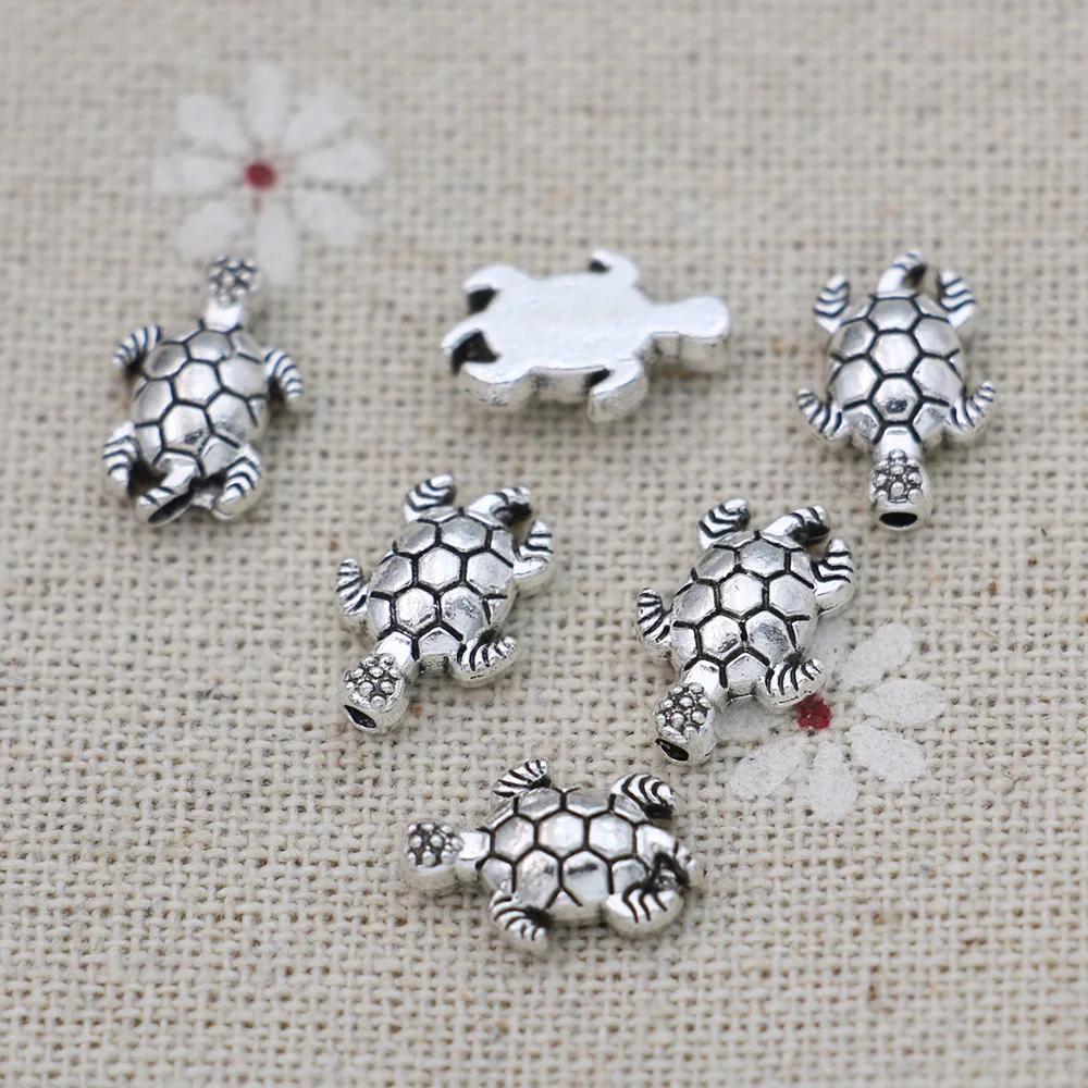 20Pcs Antique Silver Plated Turtle Spacer Beads Vintage Loose Beads For Jewelry Making Bracelet Diy Handmade 13X9Mm