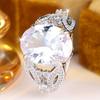 Luxury Silver Color Ring for Women Oval Cut Zircon Wedding Banquet Fashion Jewelry Gift
