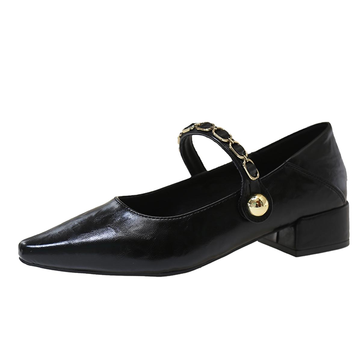 

Fashion New Vintage Pointy Heel Fashion Casual Shoes for Women 2025 Designer Metal Chain Mary Jane Shoe Woman Low Heel Pumps Ladies 35 чёрный