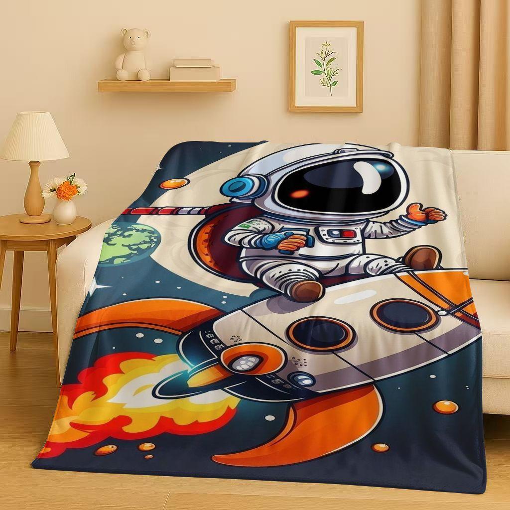 3D Cartoon Astronaut Spaceman Planet Flannel Blanket,Ultra Soft Plush Throw for Home Bedroom Bed Sofa Cover Kid Christmas Gift