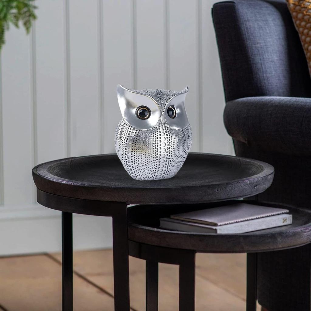 Moderne stilig Lucky Owl Resin kunstfigur (Sølv), 1 stk