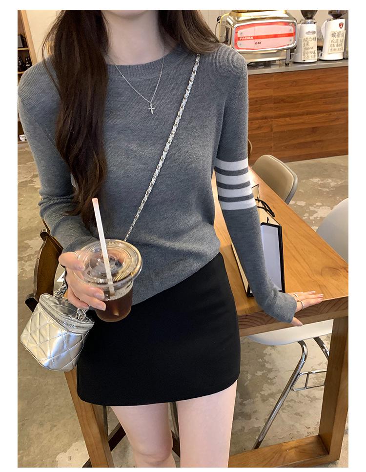 Korean College-Style Women's Striped Wool Knit Long Sleeve Top – Early Autumn Slim Fit