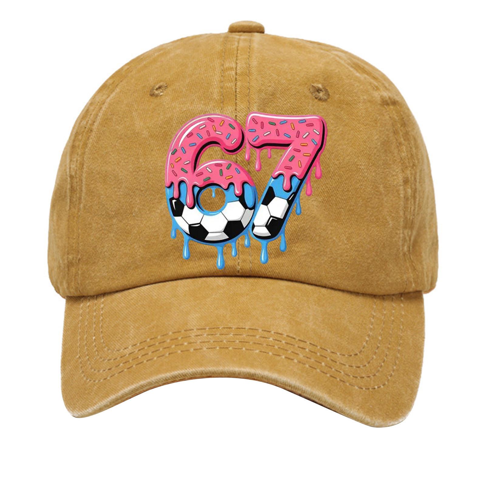 

Washed Cotton Baseball Cap With Printed Distressed Soft Top Denim Hat For Men, European And American Retro Hat One Size жовтий