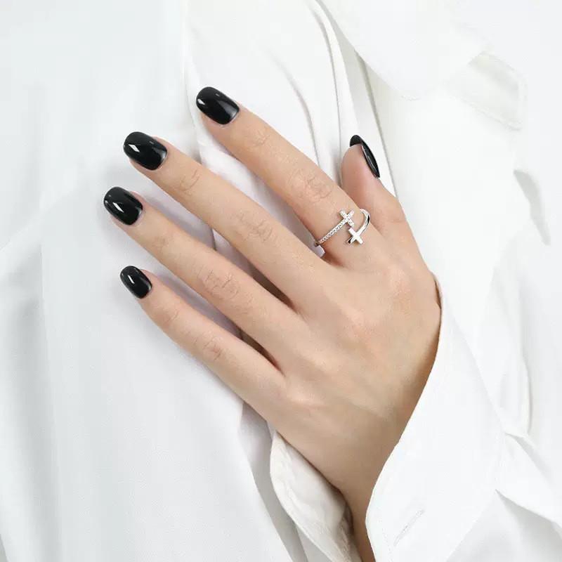 Verstellbarer Sterling-Kreuzring mit Zirkonia-Steinen für Herren und Damen Geometrischer Modeschmuck