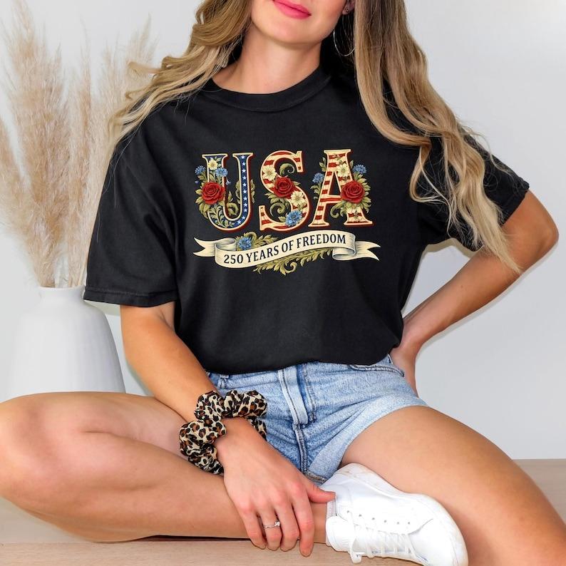 USA 250 Years of Freedom Shirt Women Unisex Fasshion America 250 Patriotic Streetwear Independence Day Vintage USA Unisex Tees
