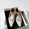 Sheepskin Version~ Silver Single Shoes Women's Summer Pointed Leather Woven Hollow Flat-bottomed Versatile Small Leather Shoes Mary Jane Shoes