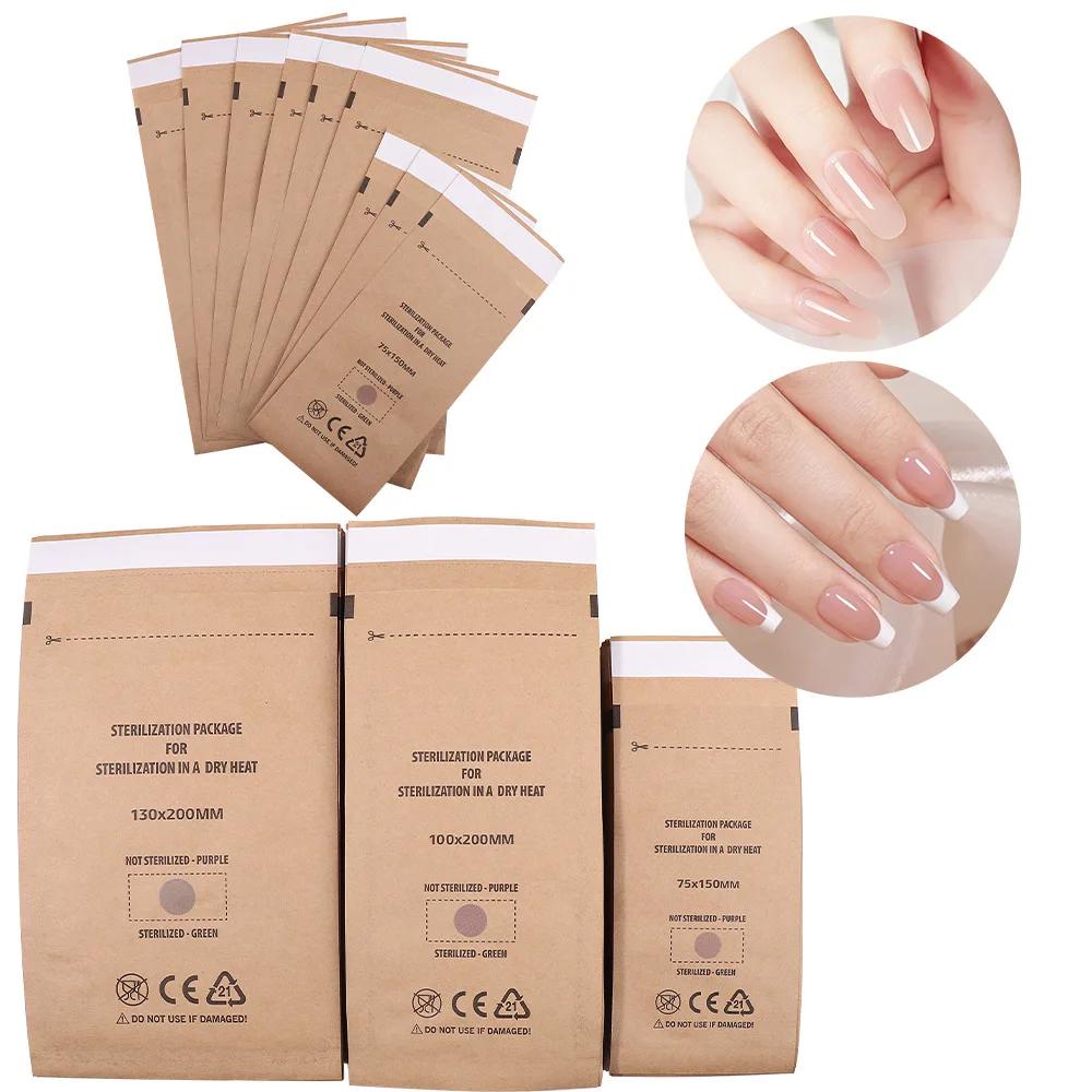 100PCS of Nail Tool Storage Bag Kraft Paper Self Sealing Bag Nail Cleaning and Disinfection Bag Disposable Nail Product Storage
