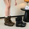 Maillard Belt Buckle Thick Heel Pleated Pile Short Boots Women'S Autumn New Versatile Western Cowboy Boots Women'S Tide