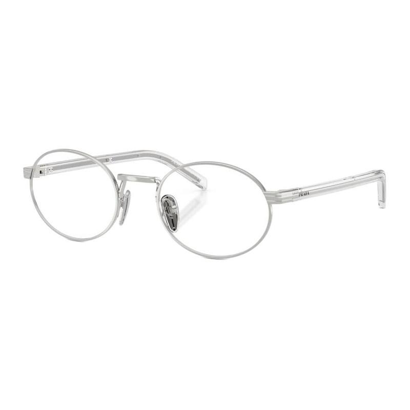 Prada Brand Logo Metal Oval Optical Frame Women's Silver Silver 52/21/145 Basic Packaging-glasses Case + Packaging Box