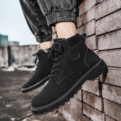 Autumn Men's Shoes Versatile High-top Martin Boots Platform Tooling Shoes Heightening Casual Shoes Korean Version Trendy Shoes Labor Insurance Shoes M