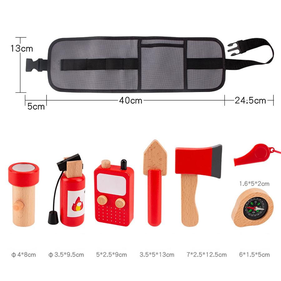 Kids Pretend Play Toy Tool Role Playing Educational Toys 3-6 Boys Wooden Simulation Repairman Firefighter Waist Bag Set Gifts