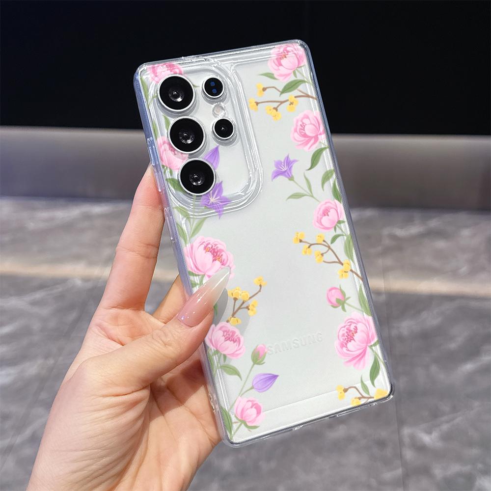 Pastel Floral Border Phone Case for Samsung Galaxy S26 S25 S24 S23 S22 S21 S20 FE Plus Lucency TPU Protection Cover