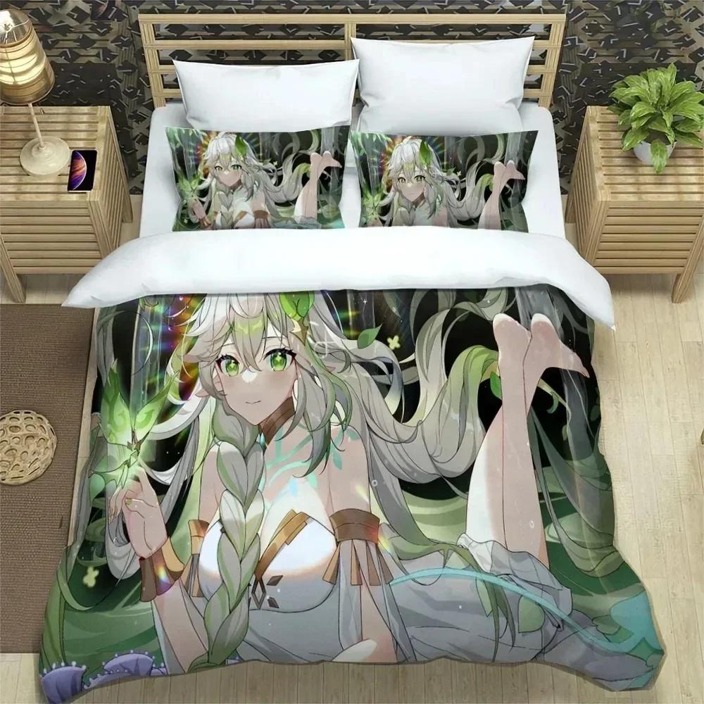 Juego de cama con diseño de Anime 3D Genshin Impact, funda de edredón, funda de almohada, tamaño King, Queen y Twin, para niños, niñas y adultos