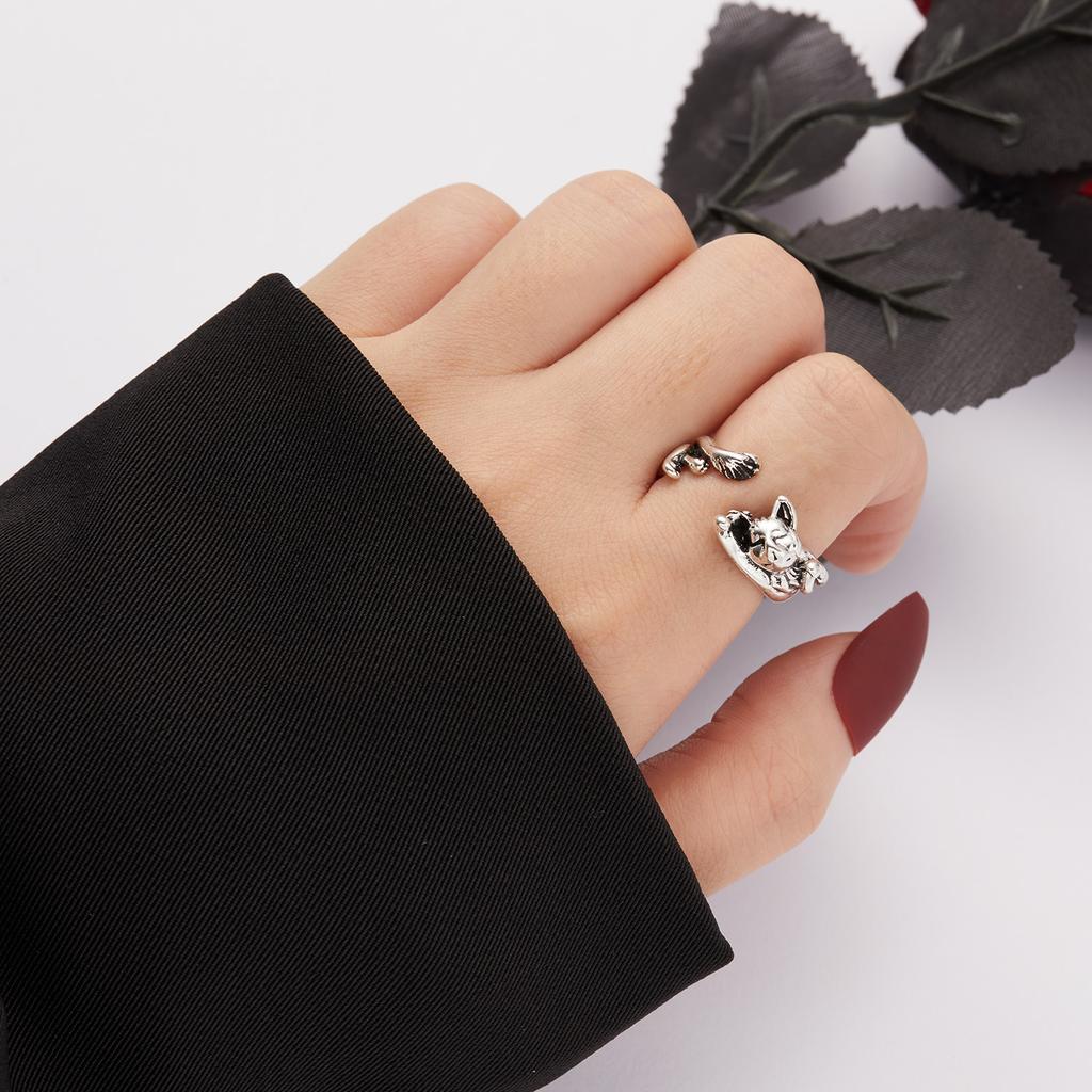 Vintage Cute Cat Ring For Women Cat Ear Adjustable Opening Finger Rings Goth Trendy Silver Color Animal Rings Party Jewelry Gift