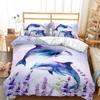 Cute Dolphin Three-Piece Quilt Cover 3D Digital Printing Bedding Set Lavender Bed Cover