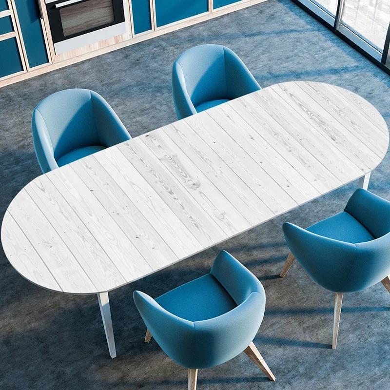 Wooden Plank Texture Style Waterproof Oval Tablecloth Oil-Resistant Elastic Stretch Fitted Table Cover Kitchen Dining Outdoor