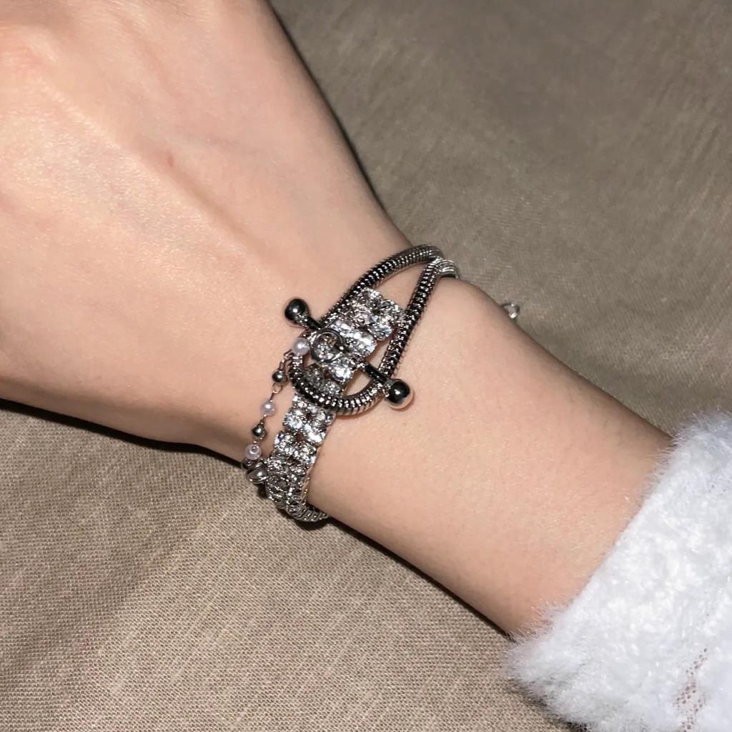 Copper Asymmetric Jewelry Bracelet With Rhinestones For Women Summer Gift Bracelet