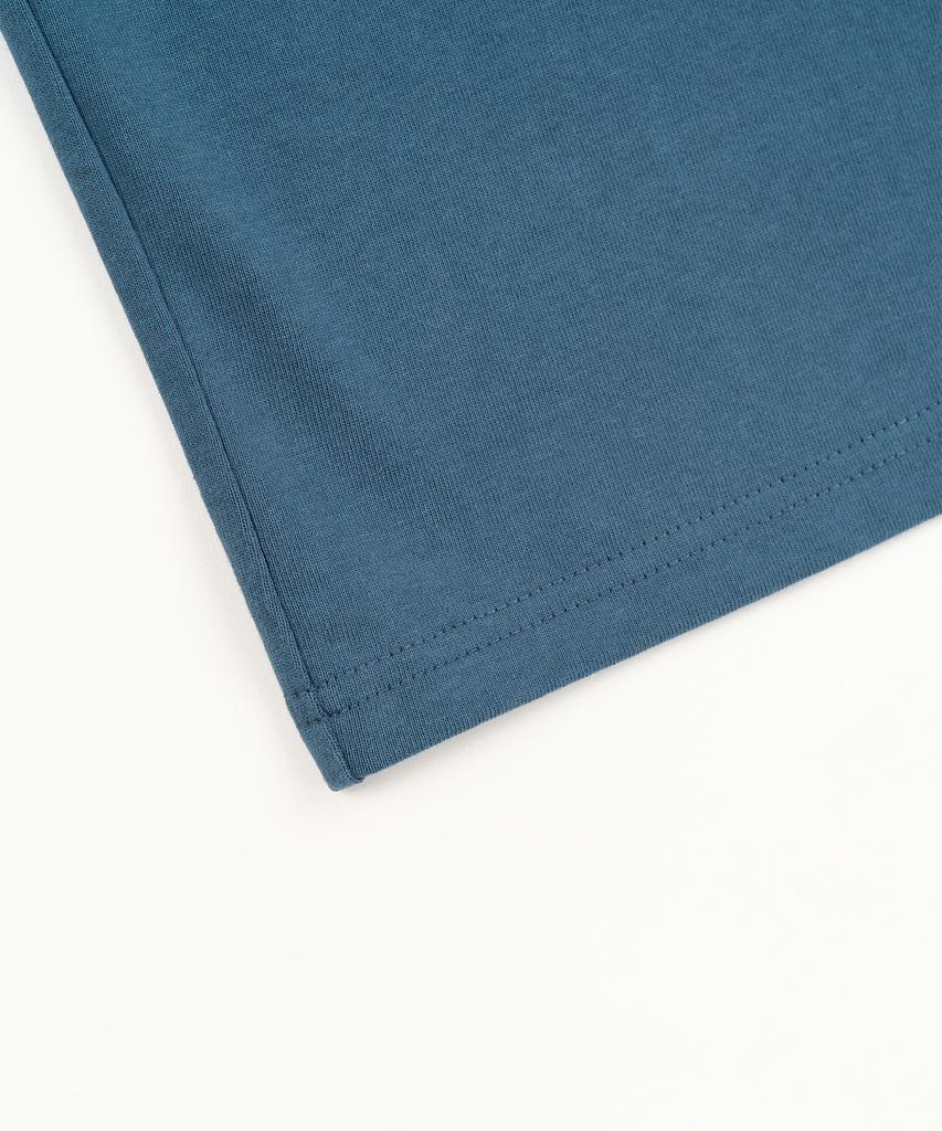 TOFFEE [S-Xxl] Slim Crop Henley Neck Half T-Shirt (Blue)