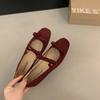 French Retro Double Bow Inner Height Increase Mary Jane Shoes Women's 2025 Autumn New Light Mouth Suede Ballet Shoes