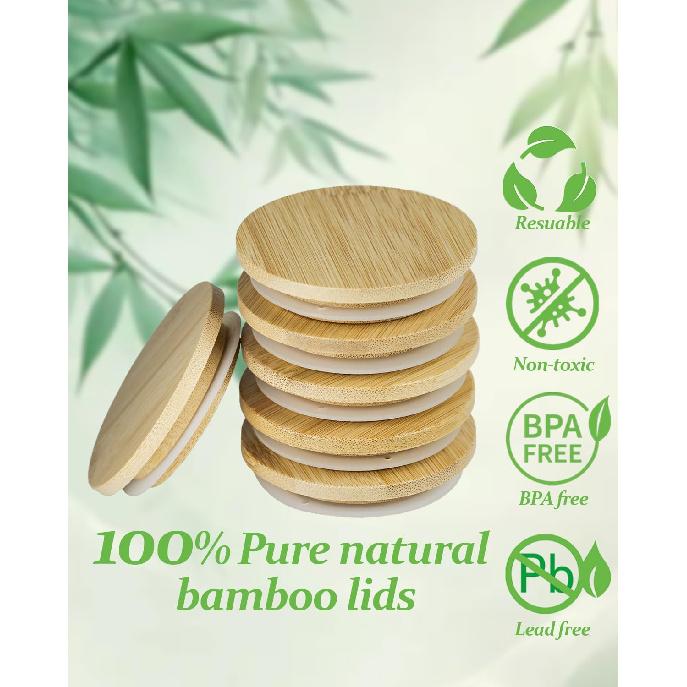 Oui Yogurt Jar Lids 6 Pack, Bamboo Covers Perfect for 5Oz Oui Yogurt Jars, Food-Grade Reble Wooden Canning Lids with Airtight Seal Ring