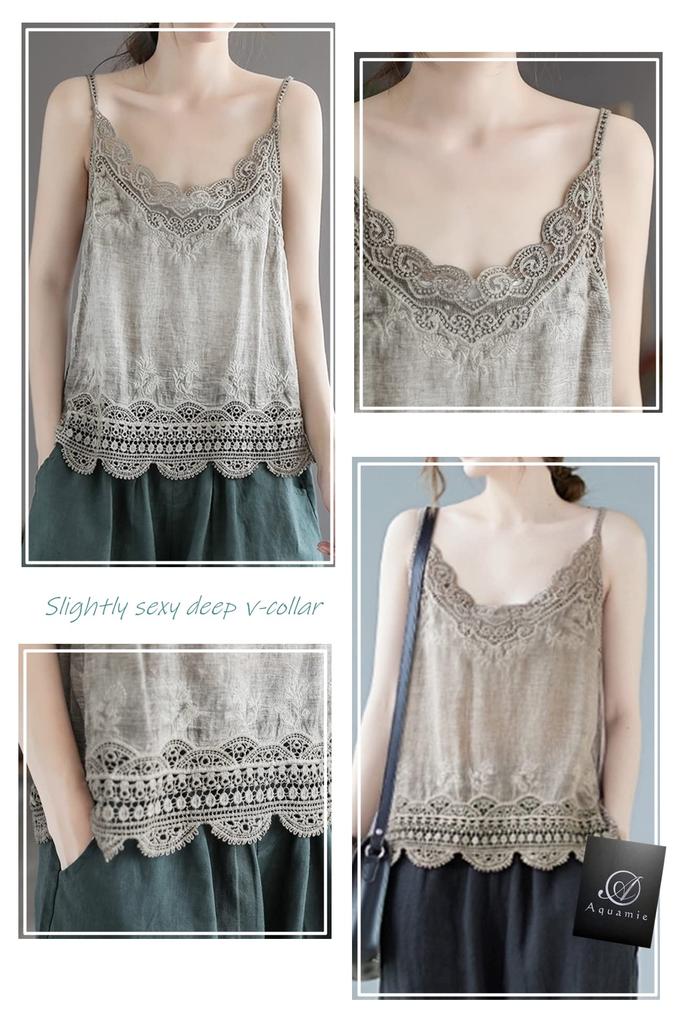 Aquamie Cotton Camisole with Cute and Layering Tank Summer Cami Underwear Women's Lace, Visible, Top, (White)