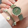 6PCs/Set Women's Retro Watch Set Fashion Simple College Style Student Quartz Leather Watch With Bracelet Set (Box Not Included)
