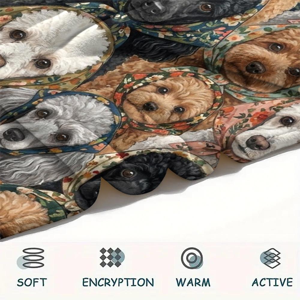 1PC Retro Pet Puppy Print Flannel Blanket, High quality All Seasons, Home Decor, Warmth and Comfort, Perfect for Christmas Gifts