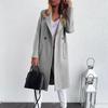 Moda feminina outono e inverno manga comprida lapela longo tweed casaco corta-vento jaqueta