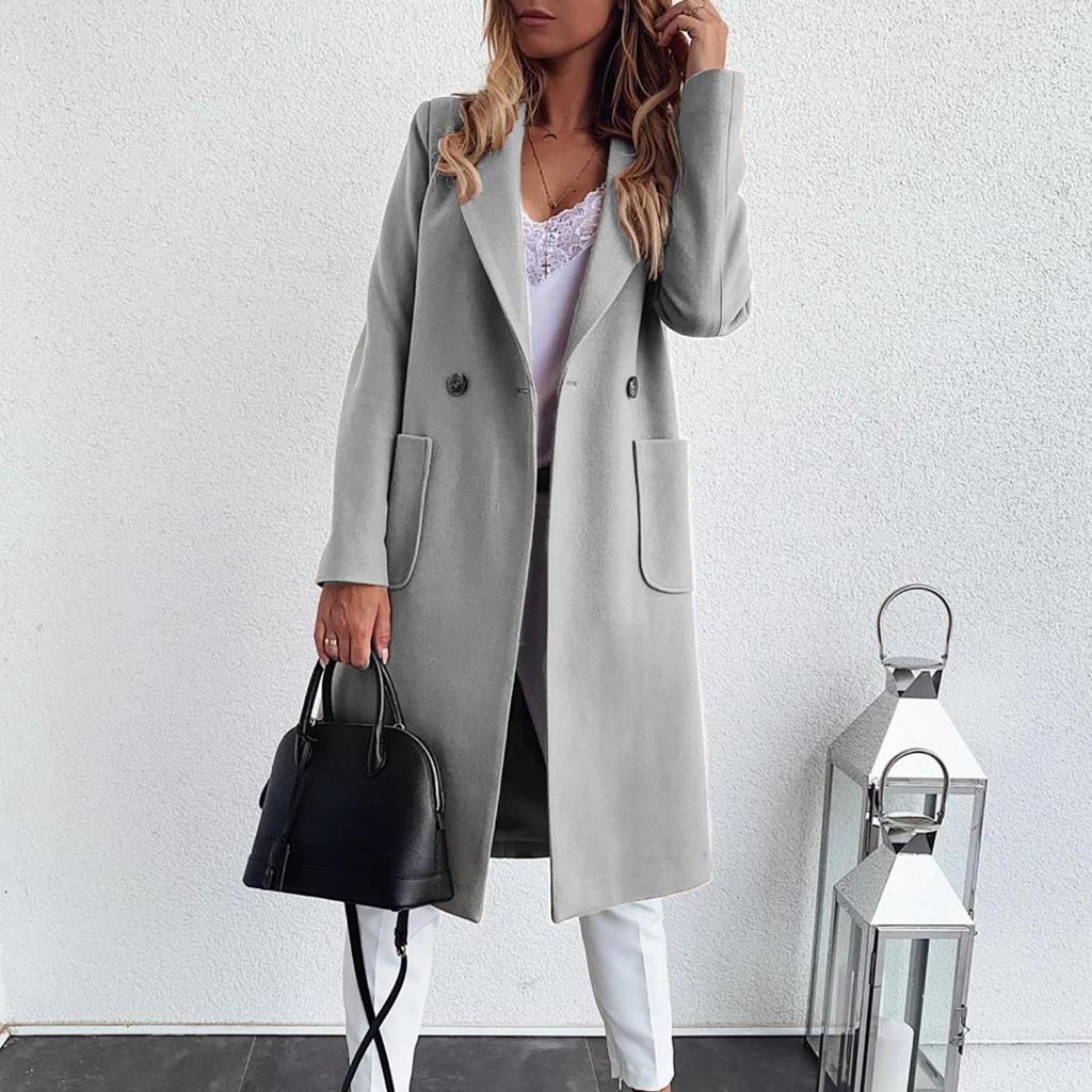 Moda feminina outono e inverno manga comprida lapela longo tweed casaco corta-vento jaqueta