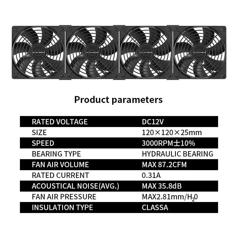 12cm High Speed Large Air Volume 3000 RPM Btc Mining Machine Workstation Cabinet 12v Fan Server Case Cooling System Fan Kit