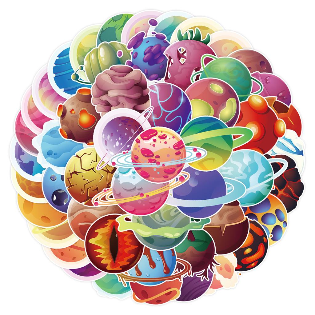 50 Colored Planet Doodle Stickers Suitcase Car Laptop Skateboard Water Cup Waterproof Decorative Stickers
