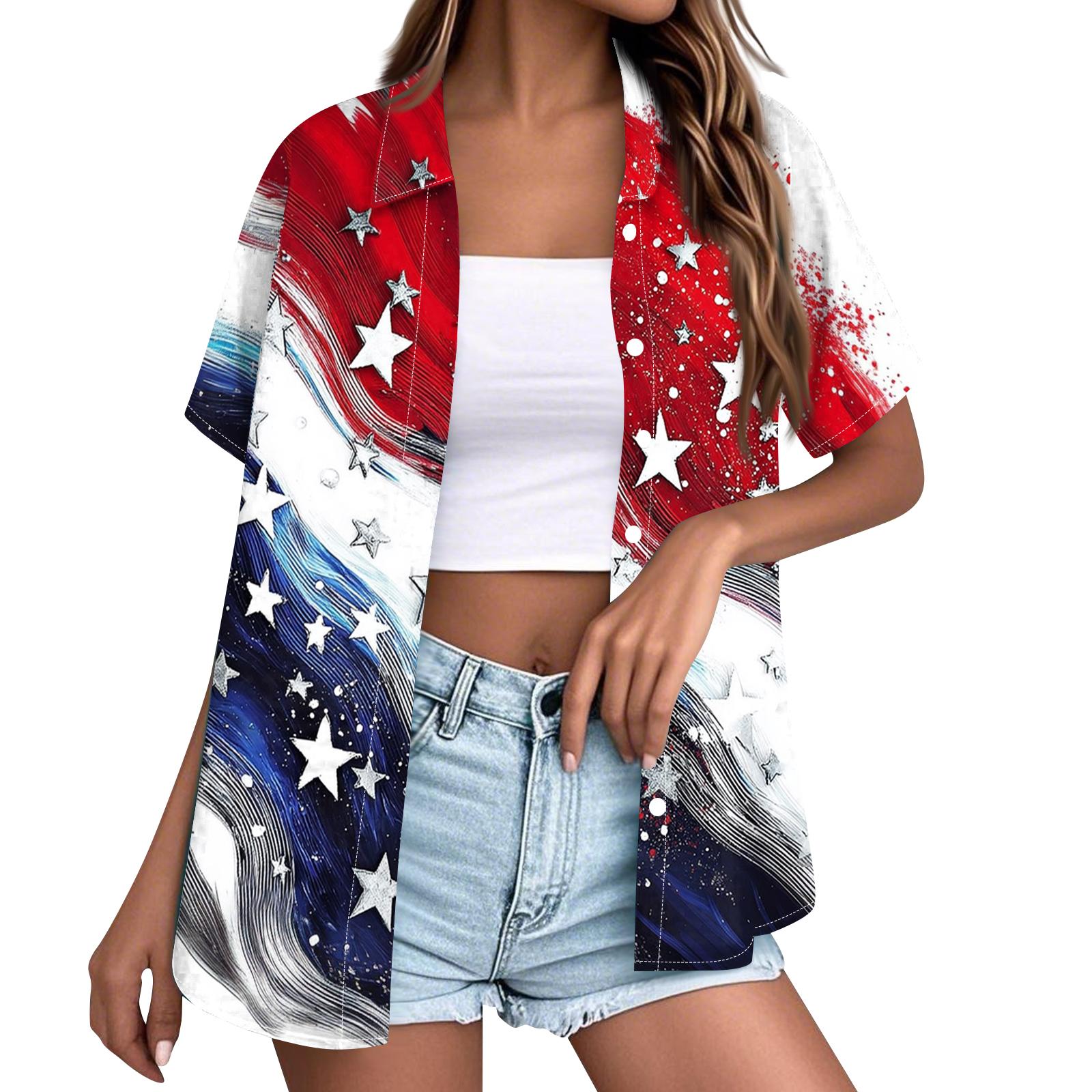 

Women s Fashion Casual Short Sleeve Button Lapel Shirt Tops XL білий
