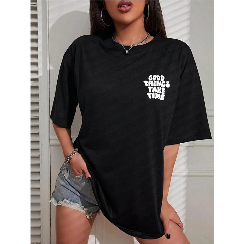 Good Things Take Time Funny Letter Graphic Women's Knitwear Fashion Clothing Cotton Top Fashion Summer T-shirt Plus Size T-shirt