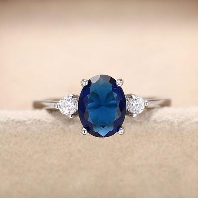 Huitan Noble Blue Cubic Zirconia Wedding Rings for Women Color Fashion Contracted Anniversary Party Elegant Lady Jewelry