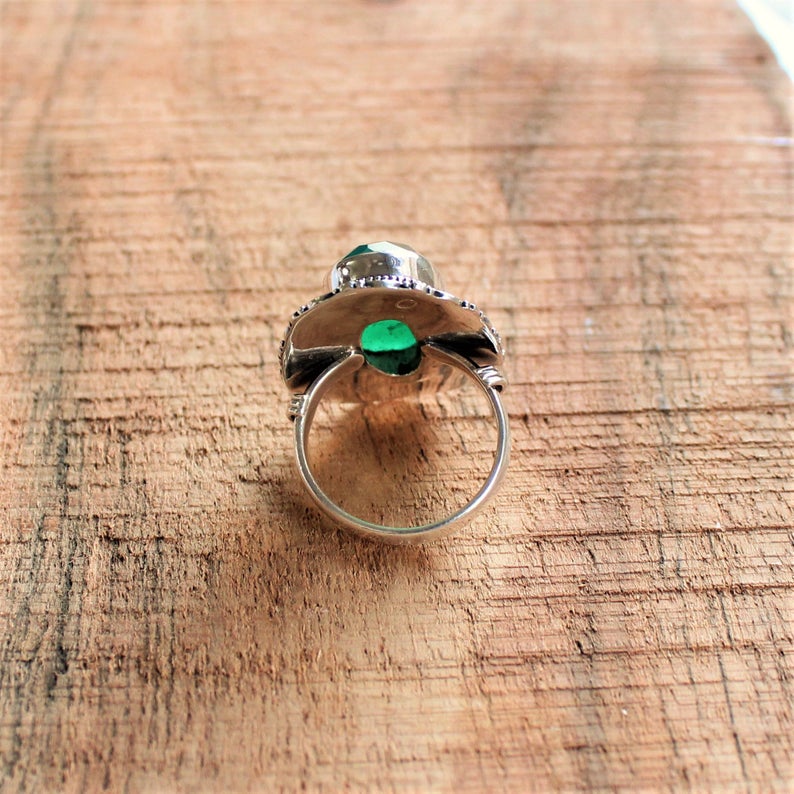 925 Sterling Silver Ring, Boho Statement Ring, Gift For Her, Bohemian Jewelry, Handmade Green Onyx Ring, Anniversary Gift, New Year Gift,